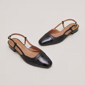 Jonak Paris Open-toe Ballerina Flat Slingbacks - Black Patent Leather